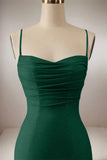 Sparkly Dark Green Mermaid Spaghetti Straps Long Prom Dress with Slit
